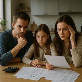 Family reviewing tax documents